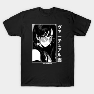 Stylish Japanese Girl Anime Black and White Manga Aesthetic Streetwear T-Shirt